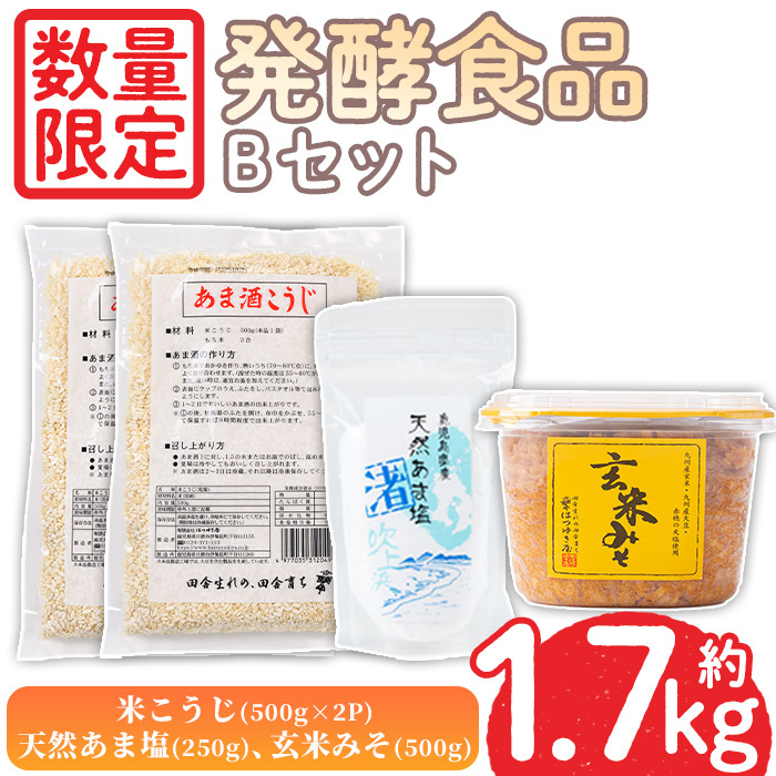 No.1256 <数量限定>発酵食品Bセット!米こうじ(500g×2個)・天然あま塩(250g)・玄米みそ(500g) 味噌 みそ 無添加 麹 味噌汁 調味料 料理 お酒 無着色【日置市観光協会】鹿児島県日置市11000調味料