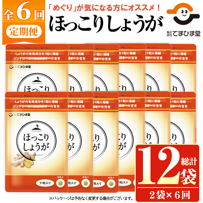 No.1296-B <定期便・全6回(隔月)>ほっこりしょうが(1袋 31粒入り・2袋×6回)  鹿児島 日置市 健康食品 加工食品 サプリメント 栄養 食生活 安心安全 定期便 【てまひま堂】鹿児島県日置市60000鍋