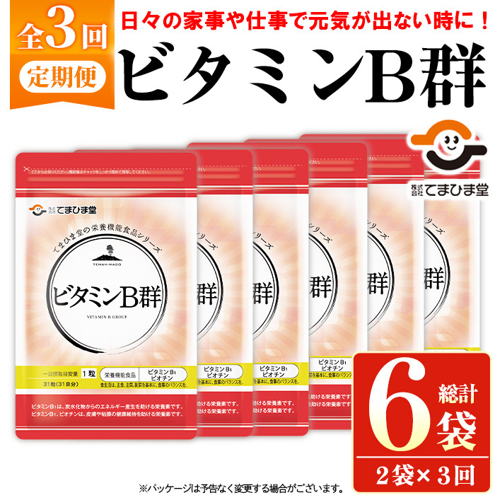 No.1300-A <定期便・全3回(隔月)>ビタミンB群(1袋31粒入/2袋×3回・計6袋) 鹿児島 日置市 健康食品 サプリ 栄養バランス 食生活 安心安全 ビタミン 定期便 【てまひま堂】鹿児島県日置市11000鍋